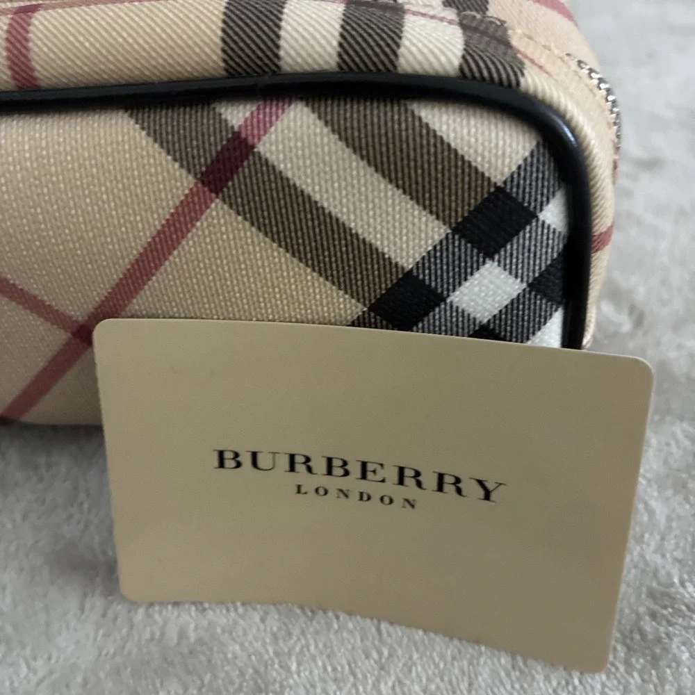 Burberry Cosmetic Bag Nova Check Black Trim Make Up Skincare Pouch NEW